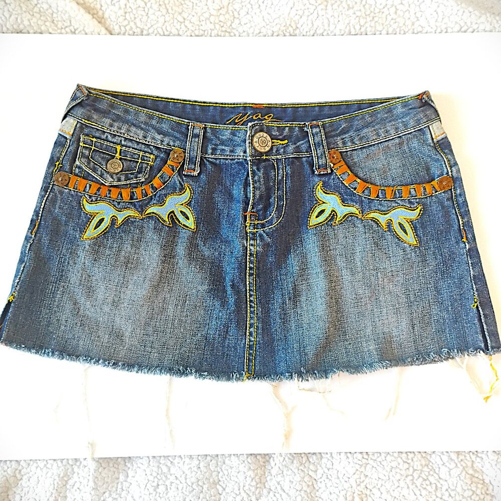 Yag Denim Cutoff Mini Skirt, Jean Skirt for Women or Juniors, Size Medium